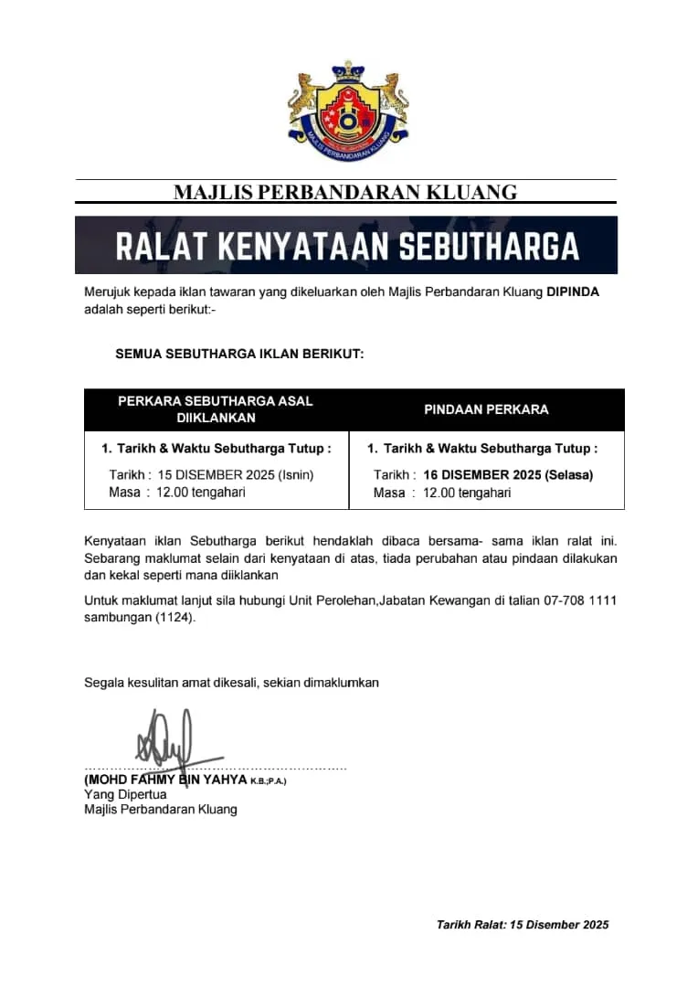 Ralat Kenyataan Sebutharga