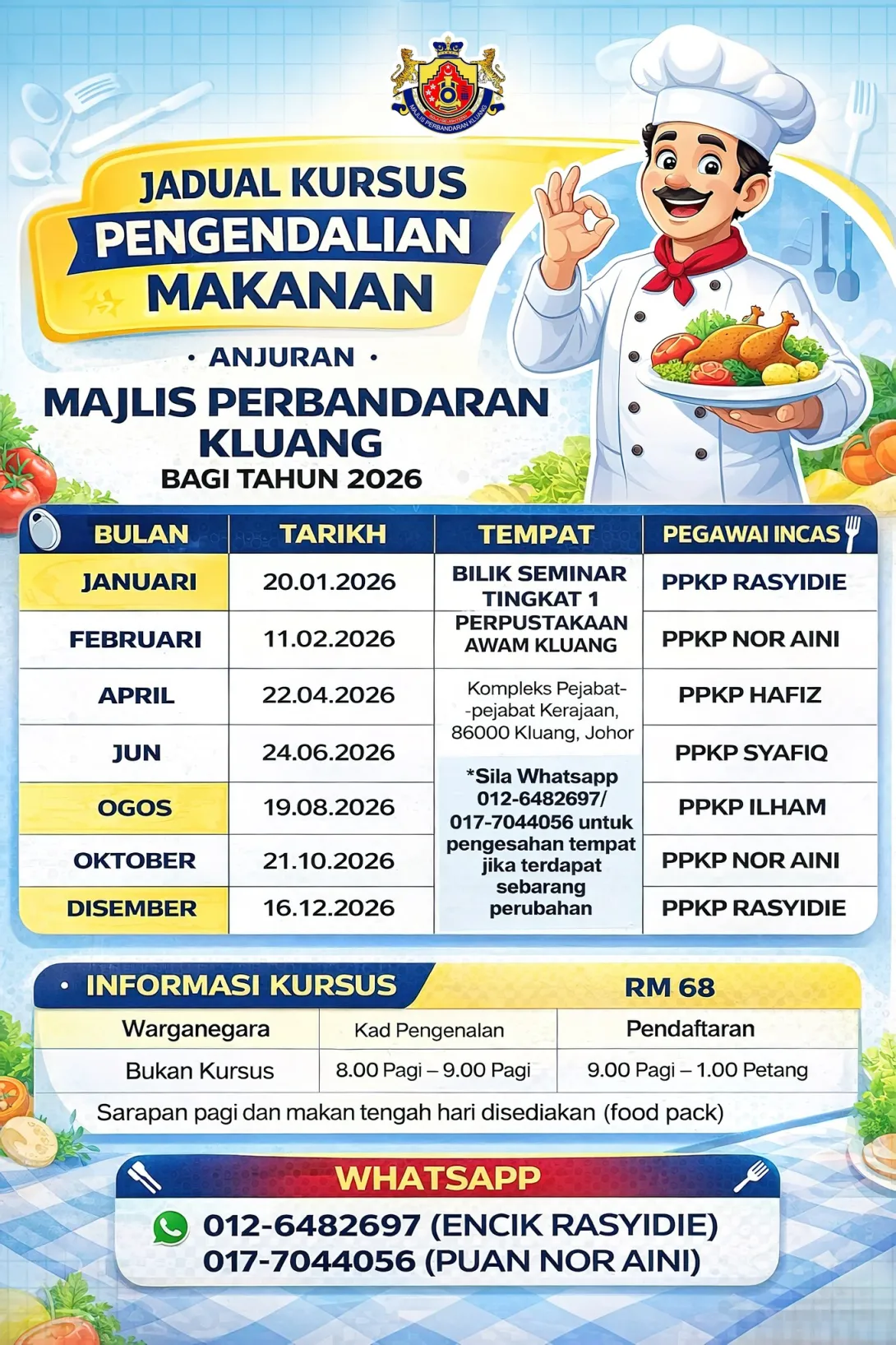 Jadual Kursus Pengendalian Makanan Anjuran MPK Bagi Tahun 2026