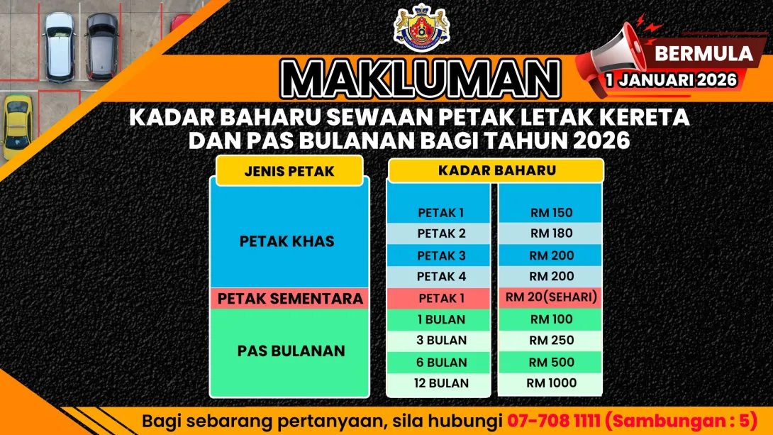 KADAR BAHARU SEWAAN PETAK LETAK KERETA & PAS BULANAN 2026